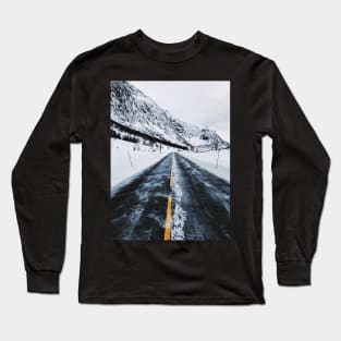 Driving Norway - Road Through Mountainous White Winter Landscape Long Sleeve T-Shirt